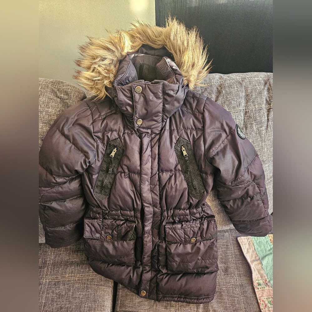 Polo Ralph Lauren Girls Sz 7 Down/Feather Black Puffer Jacket with Fur Hood